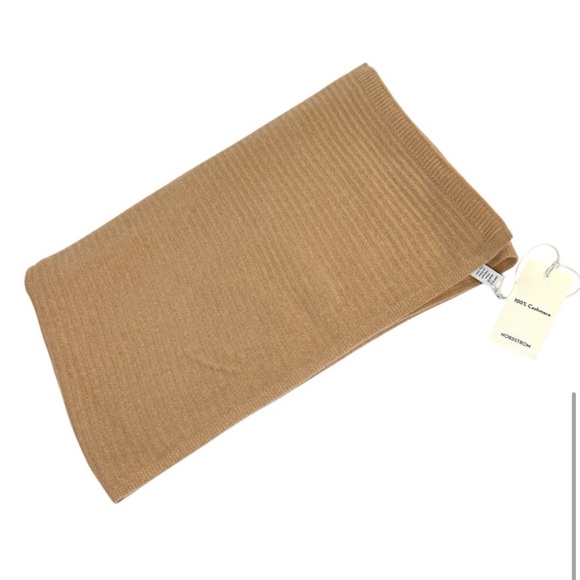 NORDSTROM 100% Cashmere NEW Rib Knit Plush Scarf Beige NEW With Tag - Picture 8 of 14